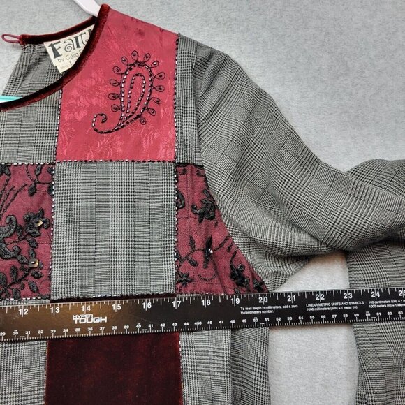 Faith Celia Forrester Dress Womens Medium Mixed Media Patchwork Lace Velvet Trim - Picture 8 of 13